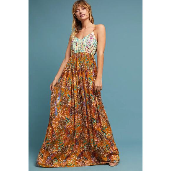 Anthropologie x Raga Womens Parkland Maxi Dress Embroidered Gauzy Bohemian Flowy - Picture 1 of 14